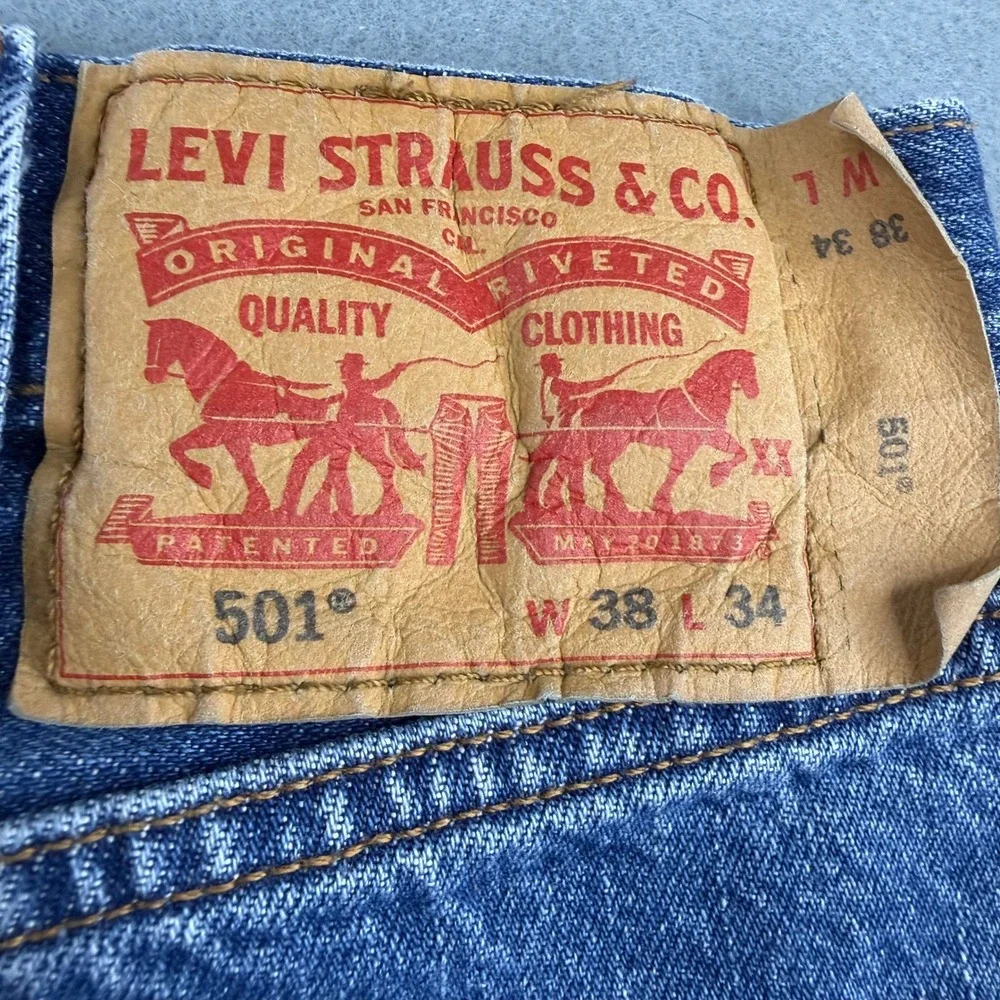Levi's‎ 501 Original Fit Jeans Mens 38x34 Blue Denim Button Fly Straight Leg
